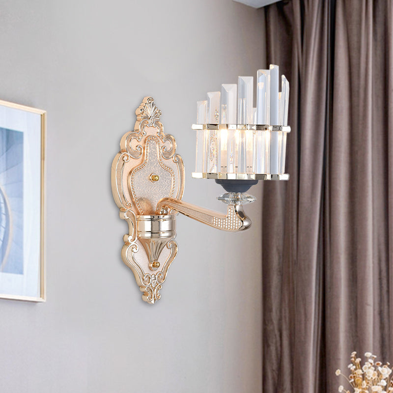 Modernist Conical Shade Wall Light Fixture With Crystal Rods - Gold Ideal For Living Room 1 /
