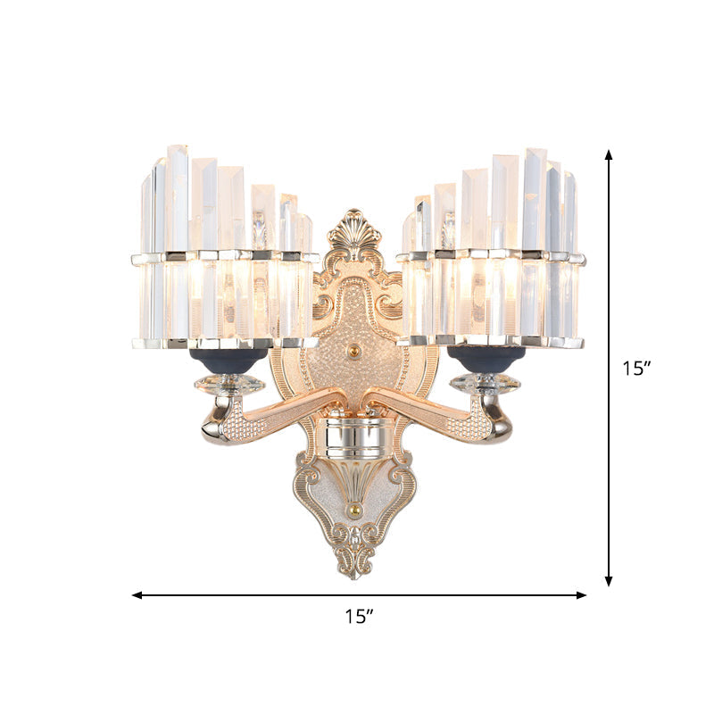 Modernist Conical Shade Wall Light Fixture With Crystal Rods - Gold Ideal For Living Room