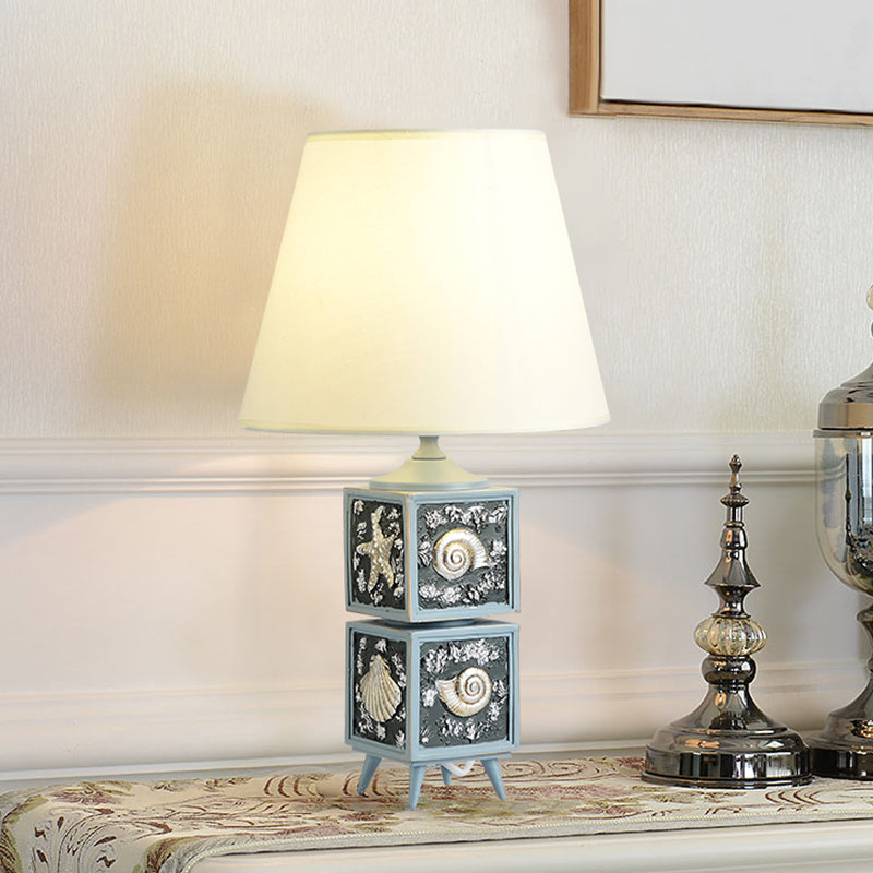 Mediterranean Style 2-Cube Nightstand Lamp In Sky Blue/Water Blue Resin Single Bedroom Table Light