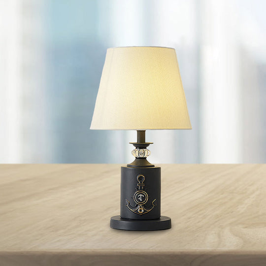Teresa - Mediterranean-Style Cylinder Table Light: Metal Single Bedside Fabric