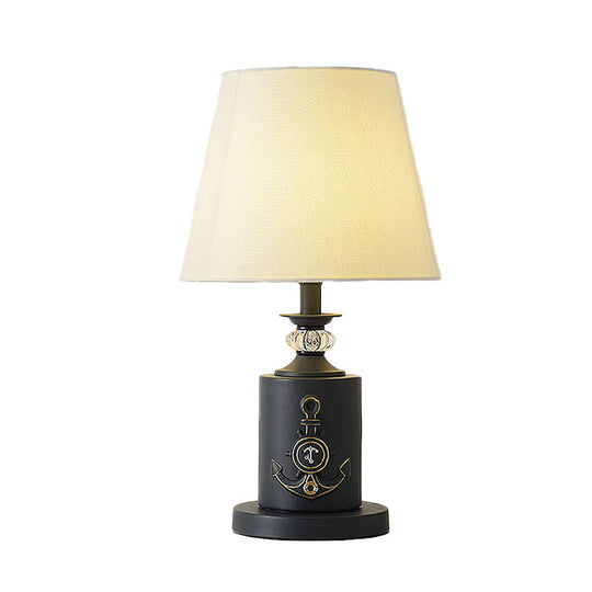 Mediterranean-Style Metal Cylinder Table Light Bedside Lamp In Black/Water Blue