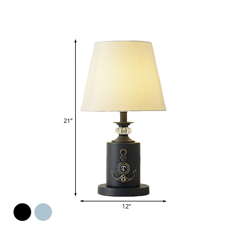 Mediterranean-Style Metal Cylinder Table Light Bedside Lamp In Black/Water Blue
