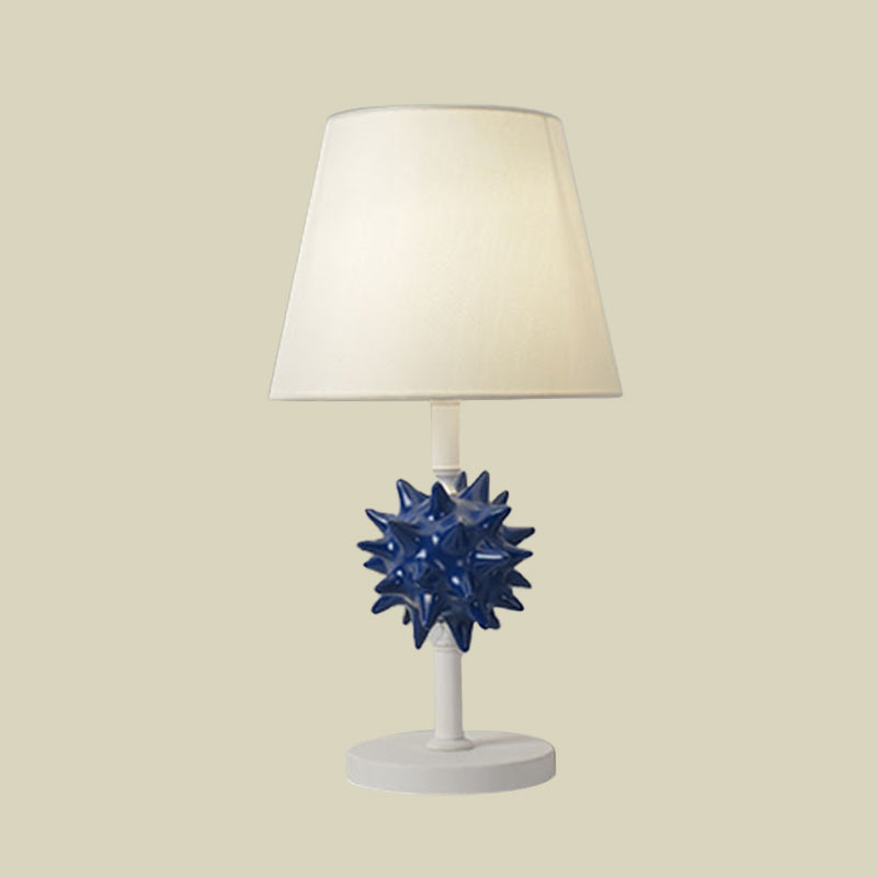 Nora - Sea Resin Sea Urchin Night Table Lamp Cartoon Single Bulb Sky Blue/Gold/Dark Blue Nightstand Light with Barrel Fabric Shade for Bedside