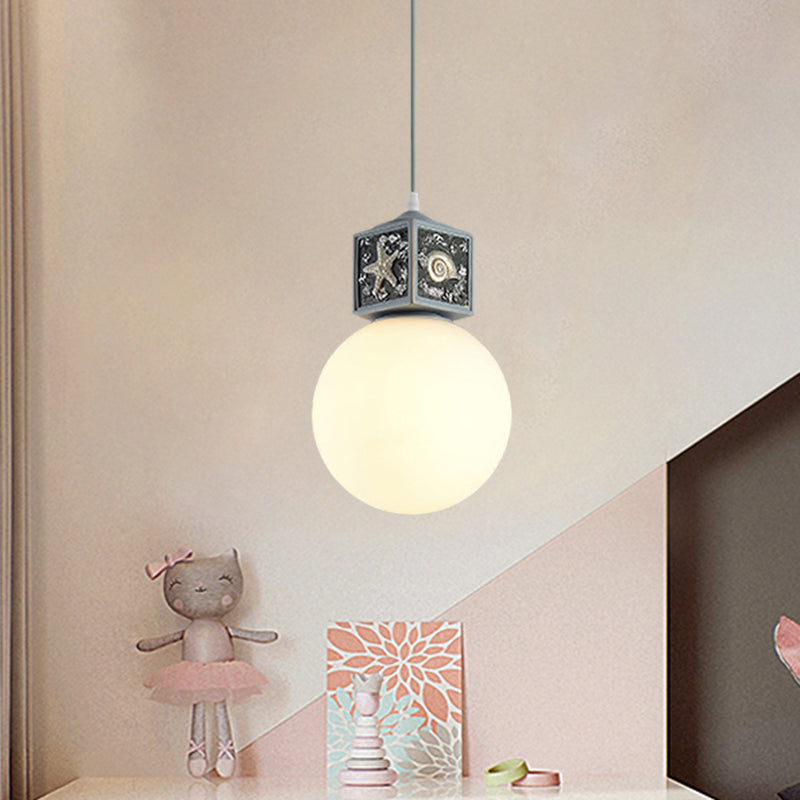 Sky/Water Blue Opal Glass Hanging Light - Nordic Cube Pendant Lamp For Kids Bedside Water