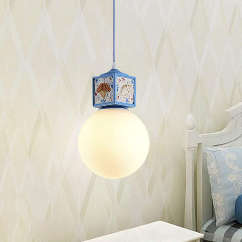 Sky/Water Blue Opal Glass Hanging Light - Nordic Cube Pendant Lamp For Kids Bedside Sky