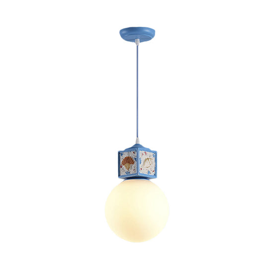 Sky/Water Blue Opal Glass Hanging Light - Nordic Cube Pendant Lamp For Kids Bedside