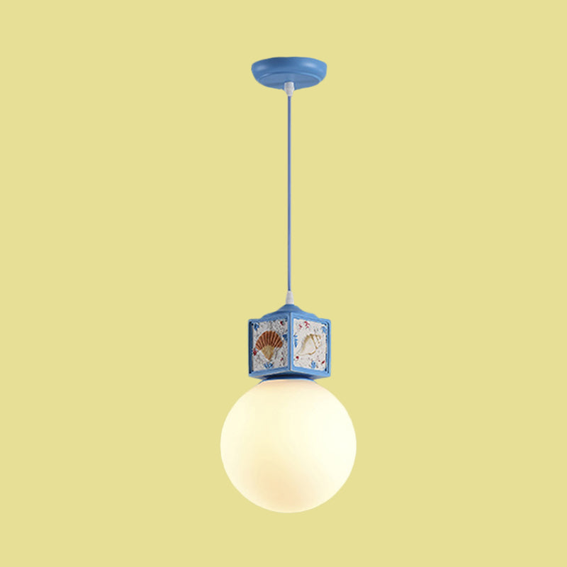 Sky/Water Blue Opal Glass Hanging Light - Nordic Cube Pendant Lamp For Kids Bedside
