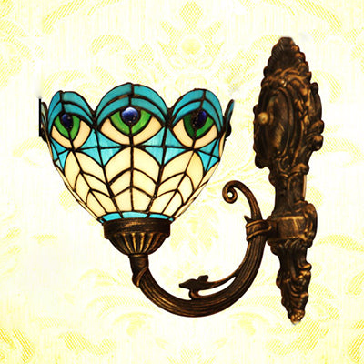 Peacock Stained Glass Wall Sconce With Scalloped Design - Tiffany Lighting