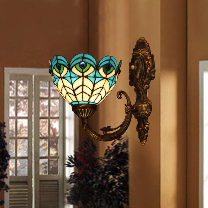 Peacock Stained Glass Wall Sconce With Scalloped Design - Tiffany Lighting Blue