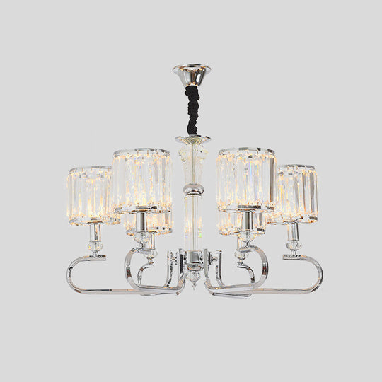 Contemporary 6-Light Clear Crystal Chandelier Pendant Fixture For Bedrooms