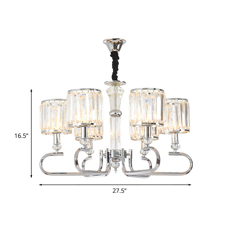 Contemporary 6-Head Clear Crystal Prism Cylinder Chandelier - Bedroom Pendant Light Fixture