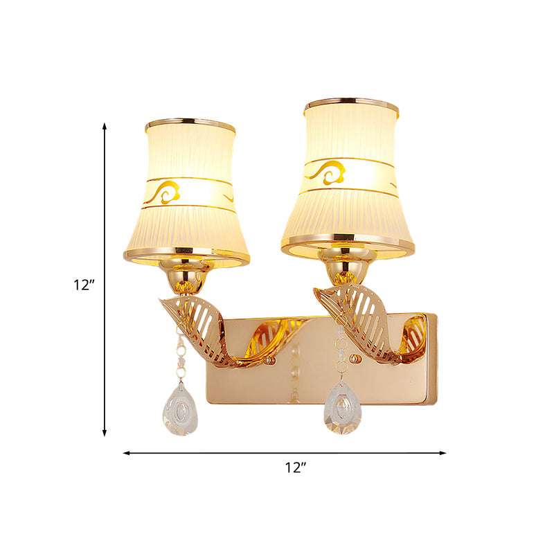 Gold Ribbed Glass Wall Sconce Light - Traditional 2-Bulb Fixture For Dining Room