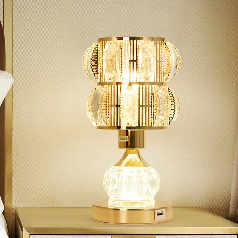 Mid-Century Crystal Gold Gourd Table Lamp - Single-Bulb Nightstand Light / C