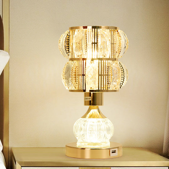 Mid-Century Crystal Gold Gourd Table Lamp - Single-Bulb Nightstand Light / C