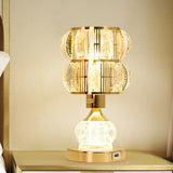 Mid-Century Crystal Gold Gourd Table Lamp - Single-Bulb Nightstand Light / C