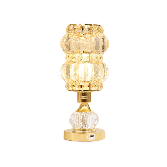 Mid-Century Crystal Gold Gourd Table Lamp - Single-Bulb Nightstand Light