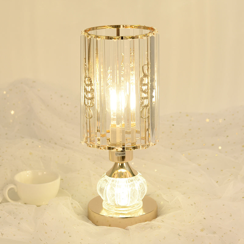 Mid-Century Crystal Gold Gourd Table Lamp - Single-Bulb Nightstand Light / E