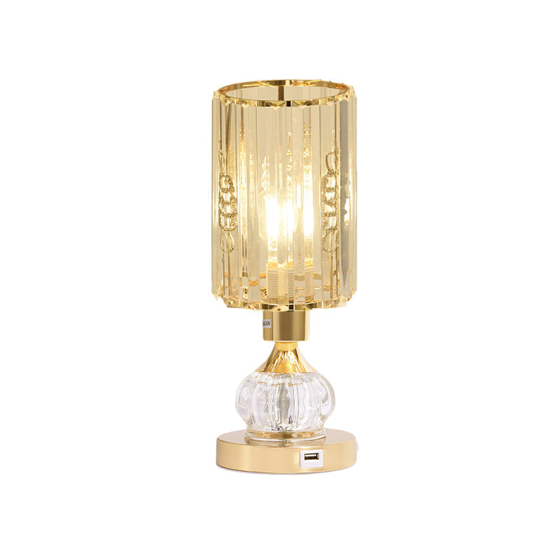 Mid-Century Crystal Gold Gourd Table Lamp - Single-Bulb Nightstand Light