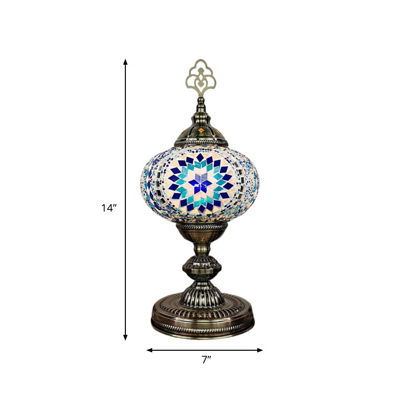 Moroccan Stained Art Glass Nightstand Lamp - Oblong Single Bulb Night Light In Beige/Red/Blue For