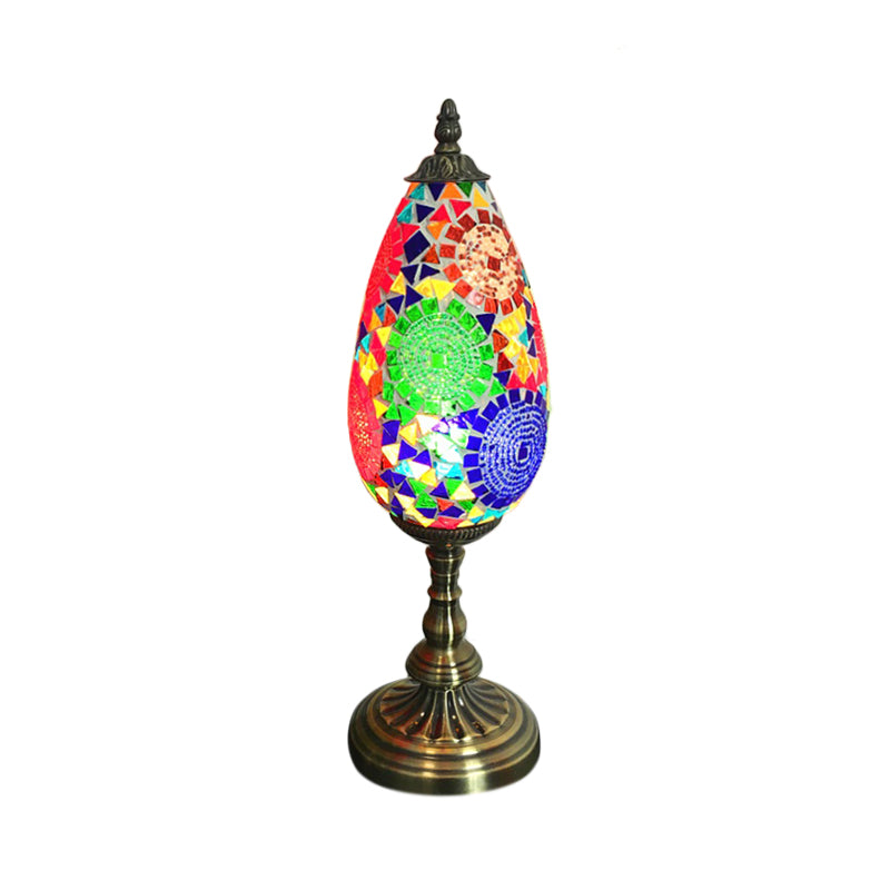 Diane - Antique Orange/Red 1 Bulb Table Light Antique Stained Art Glass Teardrop Plug In Nightstand Lamp for Living Room