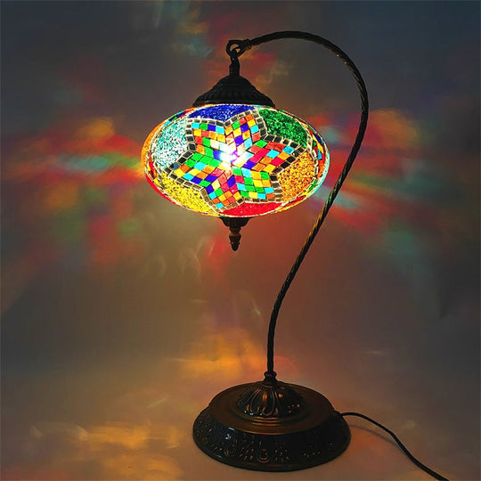 Éléonore - Stained Glass Oblong Night Light Table Lamp - Single Head, Curved Arm,
