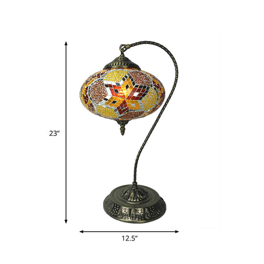 Éléonore - Stained Glass Oblong Night Light Table Lamp - Single Head, Curved Arm,