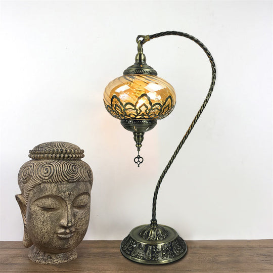 Bohemia Amber Glass Table Lamp With Brass And Gloss Black Finish
