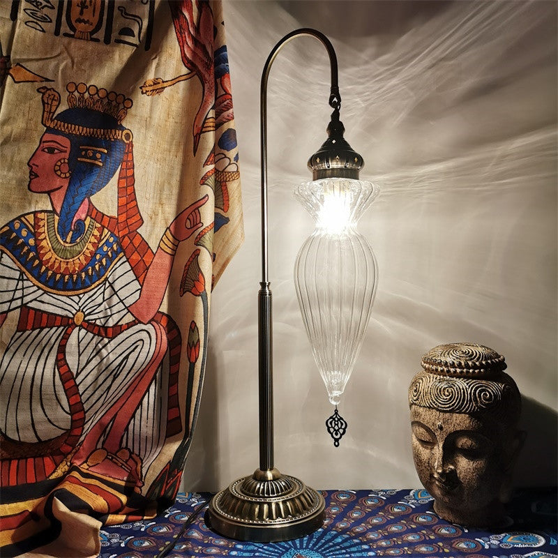 Prismatic Glass Bronze Nightstand Lamp - Art Deco Gourd/Fish Bedroom Night Light