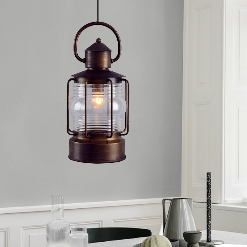 Arabian Glass Lantern Pendant Light - Single Bulb Hanging Lamp For Restaurants Bronze
