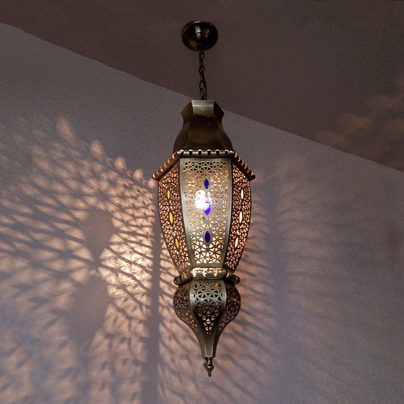 Rustic Metal Pendant Light With Arabian Urn-Shaped Design Rust