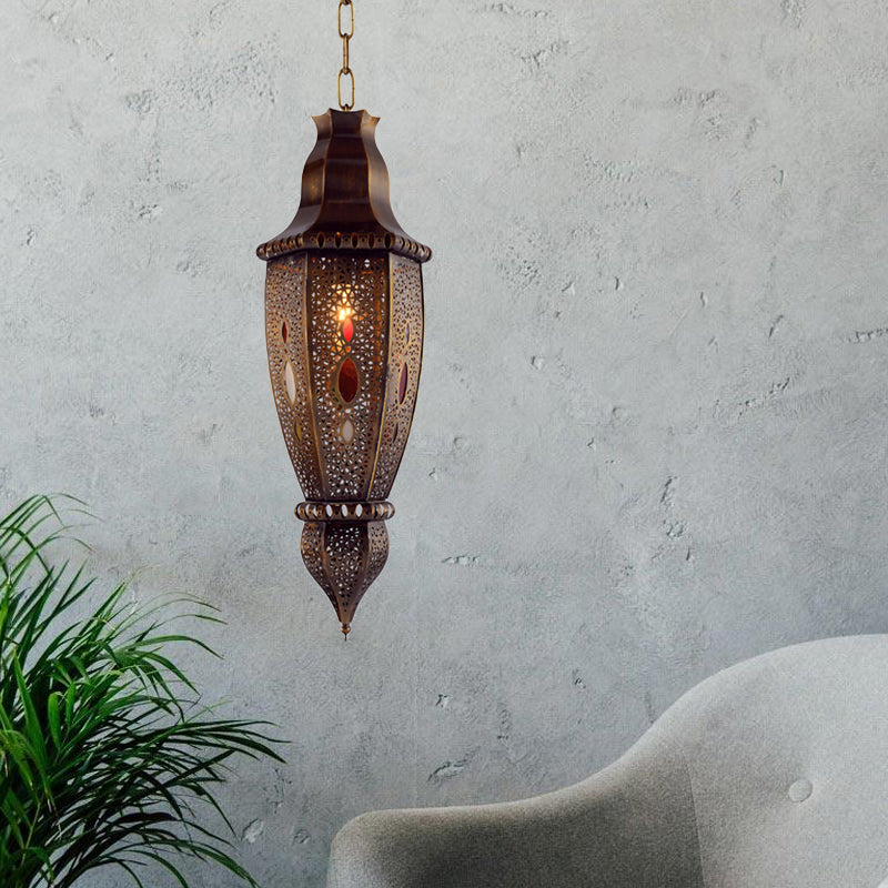 Rustic Metal Pendant Light With Arabian Urn-Shaped Design