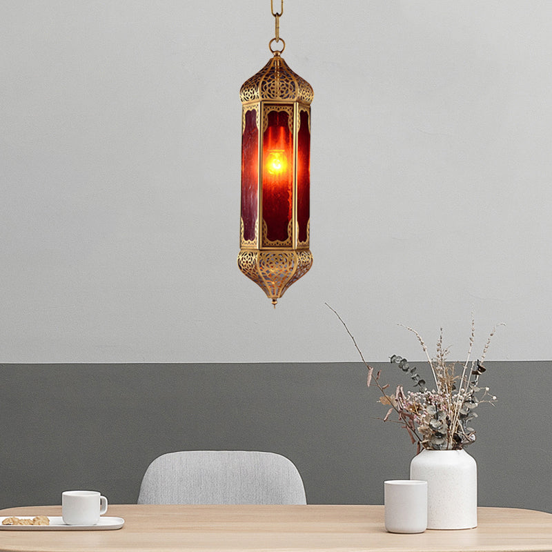 Arabian Red Glass Hanging Lamp With Cutout Design