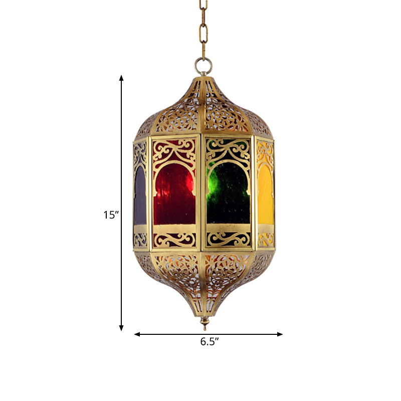 Southeast Asia Lantern Metal Pendant Lighting - Brass 1-Head Hallway Hanging Light Fixture