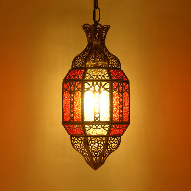 1-Bulb Brass Suspension Lamp - Arab Metal Lantern Ceiling Fixture For Restaurants