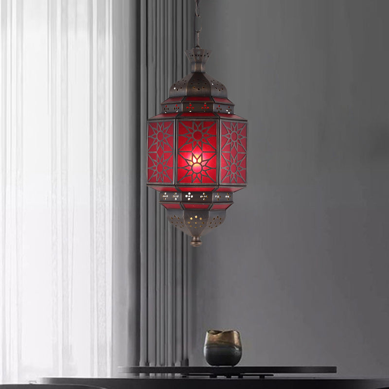 Arab Style Metal Lantern Pendant Light With Red Glass Shade For Restaurants

Note: I Have Made The