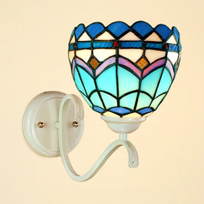 Baroque Style Stained Glass Wall Mount Light In White Finish - Single Lighting Blue