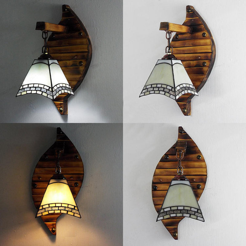 Retro Style Cone Wall Sconce Lamp With Colorful Stained Glass In White/Light Blue/Orange-Red/Yellow