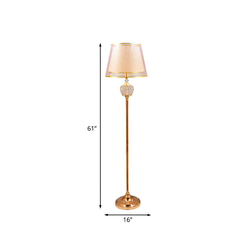 Vintage Standing Floor Lamp With Gold Double Cone Fabric Shade - 1-Light Chamber Reading