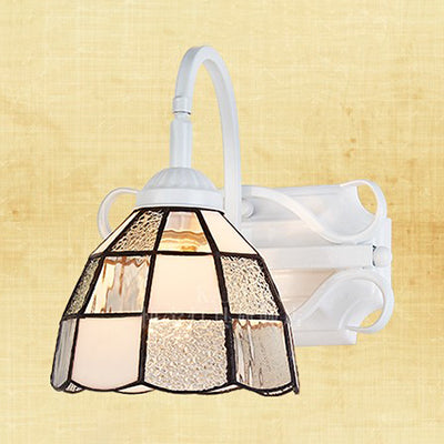 Vintage Mosaic Glass Wall Light - White Domed Fixture For Stairway