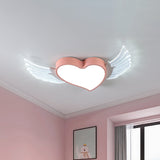 Led Pink Heart And Wing Flushmount Nordic Metallic Ceiling Light