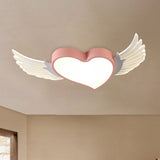 Led Pink Heart And Wing Flushmount Nordic Metallic Ceiling Light