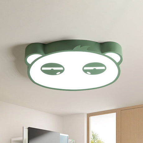 Kids Bedroom Cartoon Led Ceiling Light With Panda Shape Acrylic Shade And Pink/Green/Blue Finish