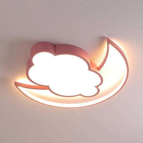 Kids Led Moon And Cloud Flushmount Ceiling Light In Blue/Pink