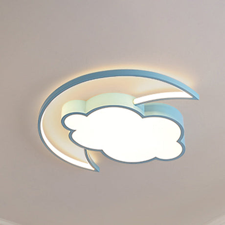 Kids Led Moon And Cloud Flushmount Ceiling Light In Blue/Pink