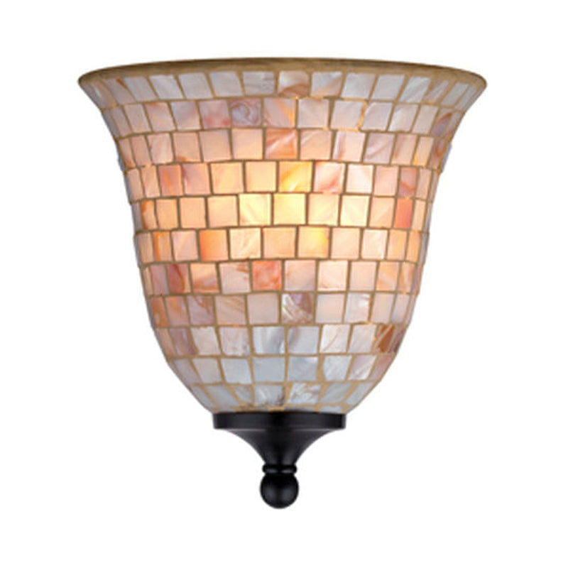 Industrial Vintage Beige Bell Shade Wall Sconce With Mosaic Glass For Corridor Lighting