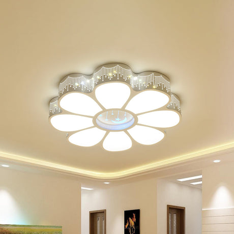 Modern Metallic Floral Led Flushmount Ceiling Lamp - White