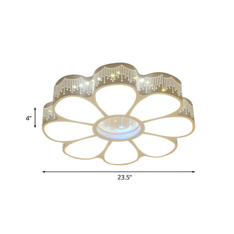 Modern Metallic Floral Led Flushmount Ceiling Lamp - White