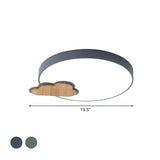 Circle Flush Macaron Led Ceiling Light With Grey/Green Finish And Cloud Wood Detail - White/Warm