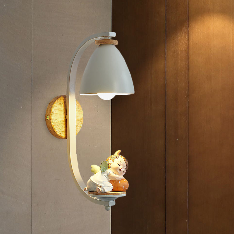 Nordic Resin Wall Lamp For Bedside With Bell Shade In White - Perfect Lighting Sleeping Kids / Boy