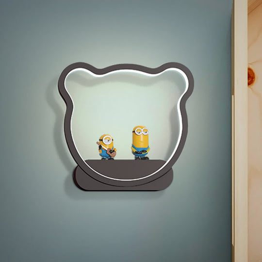 Nordic Style Led Wall Lamp In Black/Gold For Kids Bedside With Iron Bear/Crown Frame Black / Bear